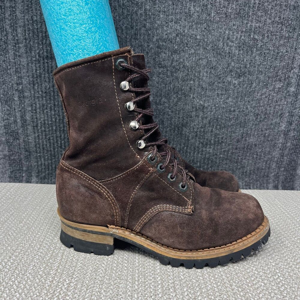 Georgia Logger Boots Suede Combat Lug Sole Dark Brown Work Mens 8 M